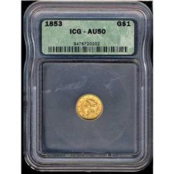 1853 $1 Gold Liberty ICG AU50