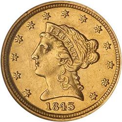 1843-D $2.50 Liberty. Small D NGC AU58