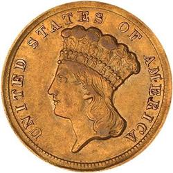 1854-D $3 Gold ANACS AU53 Details Cleaned