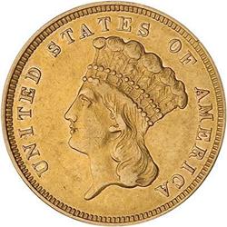 1859 $3 Gold RAW Details of AU58 Net AU50