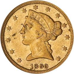 1860-C $5 Liberty NCS XF Details Damaged