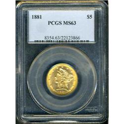 1881 $5 Liberty PCGS MS63