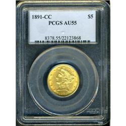 1891-CC $5 Liberty PCGS AU55