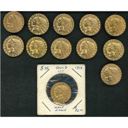 Lot of Twelve $5 Indian Half Eagles RAW VF-AU