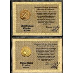 Lot of Two $5 Indian Half Eagles MS60+