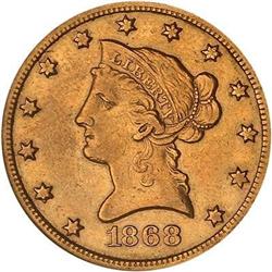1868-S $10 Liberty NCS XF Details Impro. Cleaned
