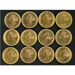 Lot of 12 $10 Liberty Eagles 1847-O - 1906-D RAW VF-BU