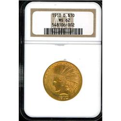 1910-D $10 Indian NGC MS 62