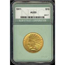 1911 $10 Indian NTC AU55