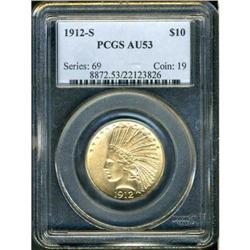 1912-S $10 Indian PCGS AU53