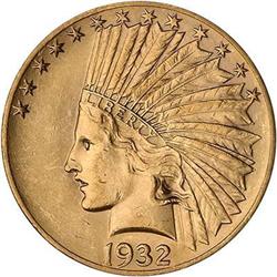 1932 $10 Indian RAW Details of MS62 Net AU58 Cleaned