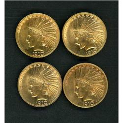 Lot of Four $10 Indians 1910 (x3) and 1910-S Raw EF-AU