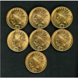 Lot of Seven 1915 $10 Indians RAW VF-AU