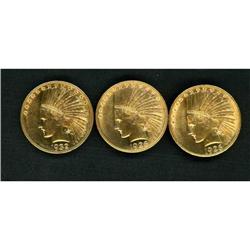 Lot of Three $10 Indian Eagles 1926(x2), 1932 Raw EF-AU