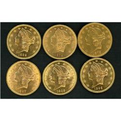 Lot of Six $20 Liberty Double Eagles