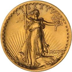 1907 $20 St. Gaudens. High relief wire rim MS60 Details