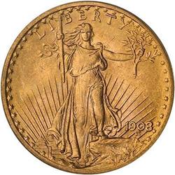 1908 $20 St. Gaudens. No motto PCGS MS64