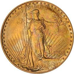 1908 $20 St. Gaudens. No motto PCGS MS63