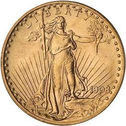 1908 $20 St. Gaudens. No motto PCGS MS63