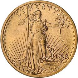 1908 $20 St. Gaudens. No motto PCGS MS63