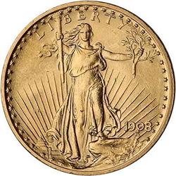 1908 $20 St. Gaudens. No motto RAW