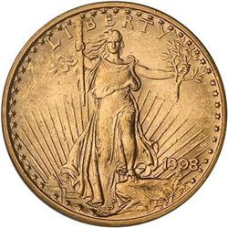 1908 $20 St. Gaudens. No motto PCGS MS62