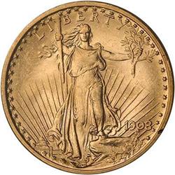 1908 $20 St. Gaudens. No motto PCGS MS62