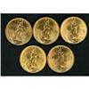 Image 1 : Lot of Five 1924 $20 Saint-Gaudens RAW AU-BU
