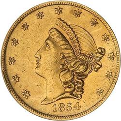 1854 Kellogg & Co. (San Francisco) $20 Gold PCGS AU55