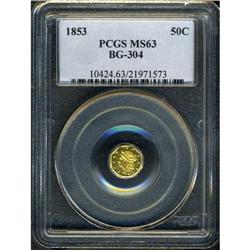 1853. Liberty Head Octagonal 50c BG-304 PCGS MS63