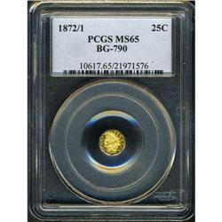 1872/1. Indian Head Octagonal 25c BG-790 PCGS MS65