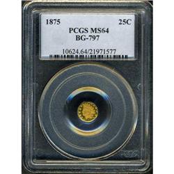 1875 Indian Head Octagonal 25c BG-797 PCGS MS64