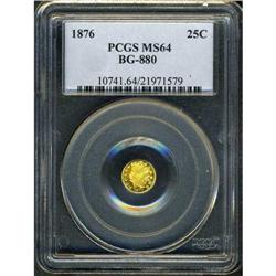 1876. Indian Head Round Quarter Dollar BG-880 PCGS MS64