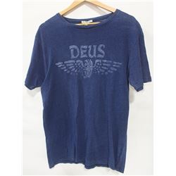 DEUS EX MACHINA MENS BLUE COTTON LOGO T-SHIRT