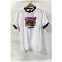 HOCKEY MENS WHITE BLACK TRIM GRAPHIC T-SHIRT