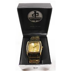 RED DRAGON GOLD TONE WATCH