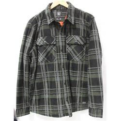 VOLCOM GREEN/GREY POLAR FLEECE MENS BUTTON UP