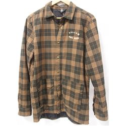 VOLCOM GREEN/TAN PLAID LONG SLEEVE MENS BUTTON