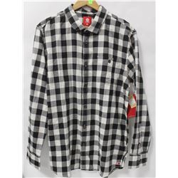 ELEMENT MENS BLACK/WHITE PLAID LONG SLEEVE BUTTON