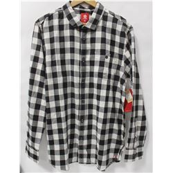 ELEMENT MENS BLACK/WHITE PLAID LONG SLEEVE BUTTON