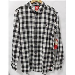 ELEMENT MENS BLACK/WHITE PLAID LONG SLEEVE BUTTON