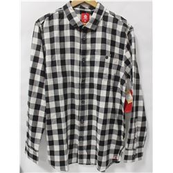 ELEMENT MENS BLACK/WHITE PLAID LONG SLEEVE BUTTON