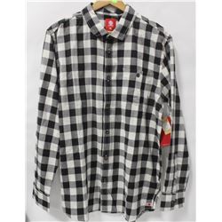 ELEMENT MENS BLACK/WHITE PLAID LONG SLEEVE BUTTON