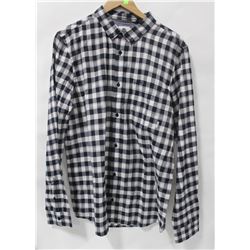 ELEMENT MENS NAVY/WHITE PLAID LONG SLEEVE BUTTON
