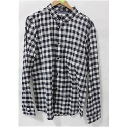 ELEMENT MENS NAVY/WHITE PLAID LONG SLEEVE BUTTON