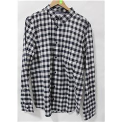 ELEMENT MENS NAVY/WHITE PLAID LONG SLEEVE BUTTON