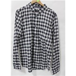 ELEMENT MENS NAVY/WHITE PLAID LONG SLEEVE BUTTON