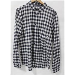ELEMENT MENS NAVY/WHITE PLAID LONG SLEEVE BUTTON