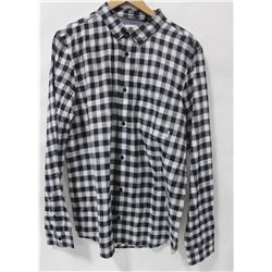 ELEMENT MENS NAVY/WHITE PLAID LONG SLEEVE BUTTON