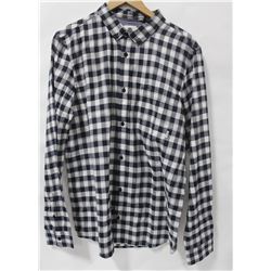 ELEMENT MENS NAVY/WHITE PLAID LONG SLEEVE BUTTON